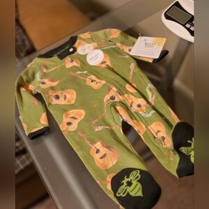 Burts Bees Green Guitar Print Kids One Piece 0-3mths